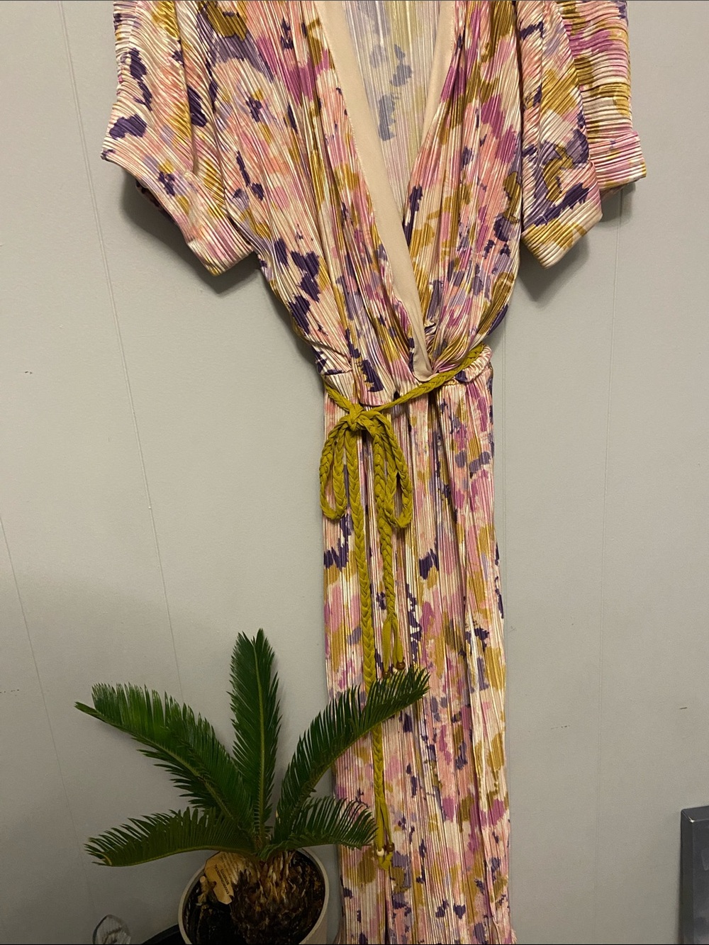 kathy ireland Pleated Floral Maxi Dress in Pink, green and purple. Size 2x